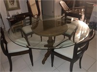 Dining table glass top with wood base (4) chairs