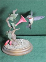 Hand Carved Humming Bird & Red Flower Vine