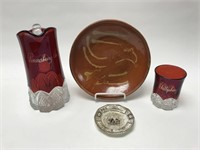 Redware plate & collectibles
