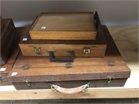 6  Group of six wooden artist boxes, these boxes