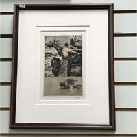 Double matted and framed wood block art by EP Ziyl