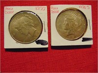 (1)1922 & (1) 1928 Peace Dollar