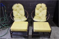 Two Vintage Papasan Style Chairs & Ottomans