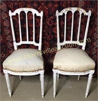 Dainty antique French chairs with white chippy