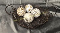 Metal decor basket with accent balls