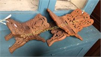 2 carved wooden folding book stands