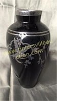 Amethyst glass with sterling overlay vase 9in
