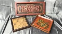 Oriental wood carving,
 (15.5x7h), wooden tray,