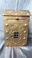 Gold painted metal letter box 10in
