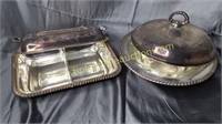 2 silver plate serving pieces- vegetable dish and