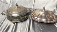 Pair of pine cone top silver plate serving pieces