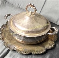 Silverplate tray and serving piece