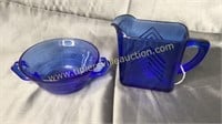 2pcs cobalt depression glass pitcher is 4in tall