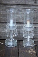 Vintage Hurricane Lamps with Prisms