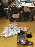 Tray lot baby dresses, military and throw