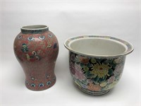 Chinese jardiniere and vase