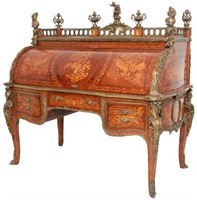 Louis XV Style Inlaid Mahogany Cylinder Desk