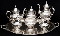Sterling Silver 6 Piece Tea Set w/ Plated Tray