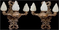 Pair of Large Bronze 3 Light Wall Sconces