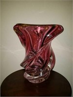 Amazing Val St. Lambert Cranberry Swirl Glass Vase