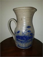 Handmade Blue Painted Stoneware Pitcher