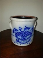 Handmade Blue Painted Small Cheese Crock