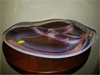 Vintage Pink Opalescent Blown Glass Low Bowl