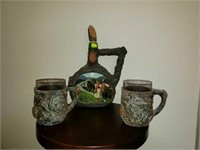 Holland Carved Wood Mugs and Flask Cool