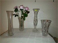 Lot of Crystal and Glass Vases Porcelain Flowers