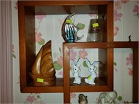Estate lot of blown glass fish, wooden boat