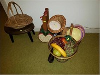 Estate lot of decor items, basket fruit and more