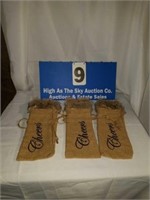 Set of 3 Burlap Wine Bottle Holders with Fur