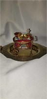 Small roll cart trinquet box on silver plate tray