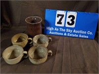 Set of Pottery Jug & Cups Signed by Bolick