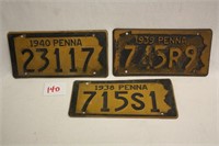 1938, 1939, 1940 PA License Plates