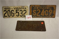 3 Vintage License Plates