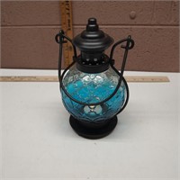 Blue Glass Lantern With Flameless Candle/Hanging