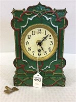 Green Painted Iron Keywind Clock w/ Key