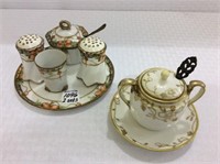 2 Condiment Sets Including Hand Painted
