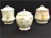Lot of 3 Pink & White Floral Decorated Biscuit