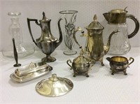 Lot of 10 Silver & Glassware Pieces