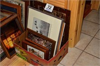 Assorted box of framed wildlife art & more