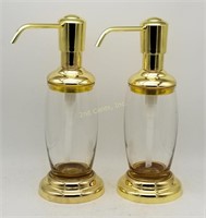 Pair Of 2 Gold Tone Soap Dispensers