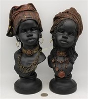 Pair Of African Lady Bust Statues