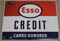 Esso Credit Cards Honored 2 sided porcelain