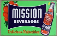 Mission Beverages printed metal sign,