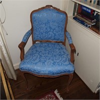 Formal Blue Floral Upholstered Arm Chair