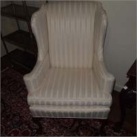 Cream Upholstered/Stripe Wing Chair