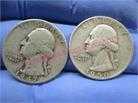 1947 & 1950 washington silver quarters(90% silver)