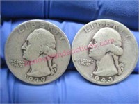1939 & 1943 washington silver quarters(90% silver)